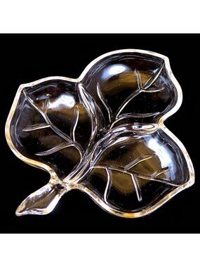 Hazel-Atlas Leaf Clear 8" Figural 3-Part Relish Dish Mid-Century Glassware